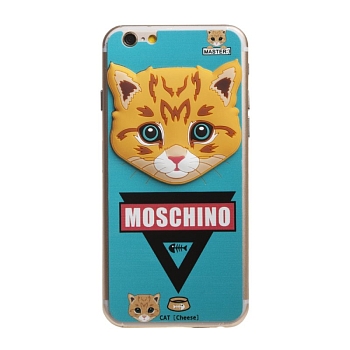 Защитное стекло для телефона Apple iPhone 6, 6S Moschino на переднюю и заднюю часть Кот Рыжий (зеленое)