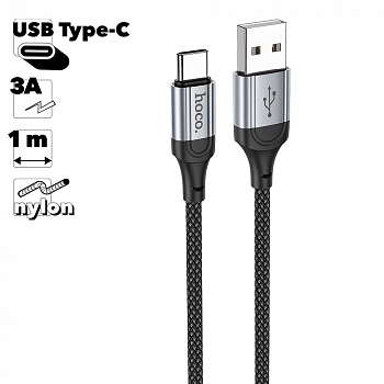 USB кабель HOCO X102 Fresh Type-C, 3А, 1м, нейлон (черный)