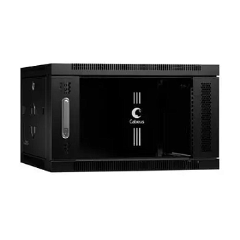 Cabeus SH-05F-6U60/60-BK Шкаф телекоммуникационный настенный 19" 6U 600x600x368mm (ШхГхВ) дверь стекло, цвет черный (RAL 9004)