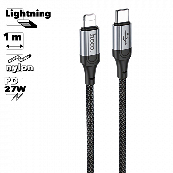 USB-C кабель HOCO X102 Fresh Lightning 8-pin, 3А, PD27W, 1м, нейлон (черный)