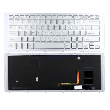 Клавиатура для ноутбука Sony Vaio SVF15N, SVF15N100C, SVF15N14CXB, SVF15N14CXS, серебряная, с рамкой, с подсветкой