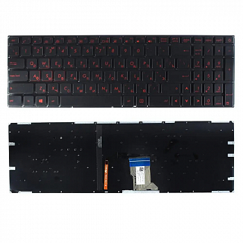 Клавиатура для ноутбука Asus GL502VT, черная, без рамки, красные кнопки, с подсветкой, ver.2