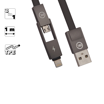 USB кабель WK Yiri 2 в 1 WDC-014 для Apple 8-pin, MicroUSB, черный