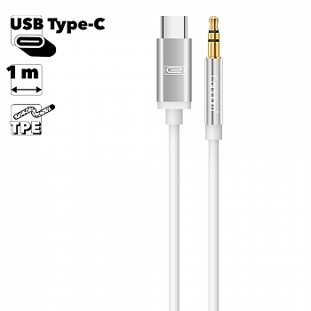 Аудио кабель (AUX) Earldom ET-AUX28 3.5мм USB-C Superior Sound Quality, 1 метр, белый