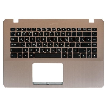 Клавиатура для ноутбука Asus X442UA-1C с топкейсом, светло-бронзовая панель, черные кнопки