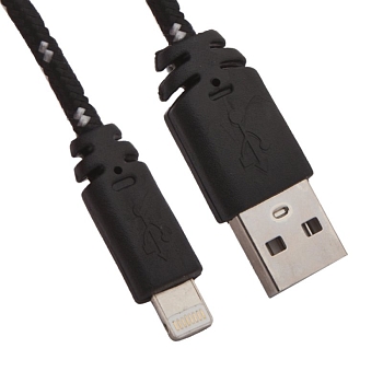 USB кабель "LP" для Apple iPhone, iPad 8-pin в оплетке (черный, европакет)