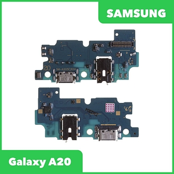 Разъем зарядки для телефона Samsung Galaxy A20 SM-A205 с разъемом гарнитуры и микрофоном (оригинал)